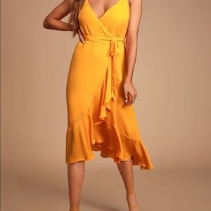 Lulus Ruffled Midi Wrap Dress